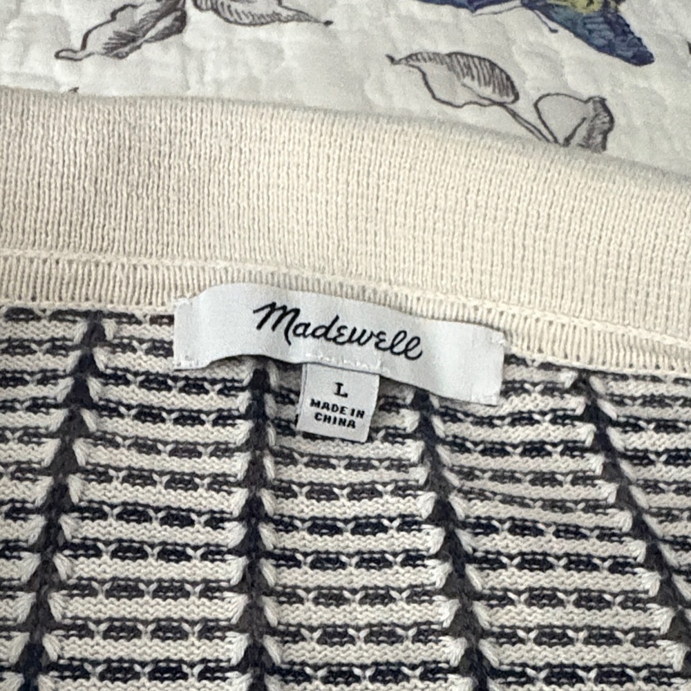 Madewell Men's Cream and Black Ribbed Knit Pullover